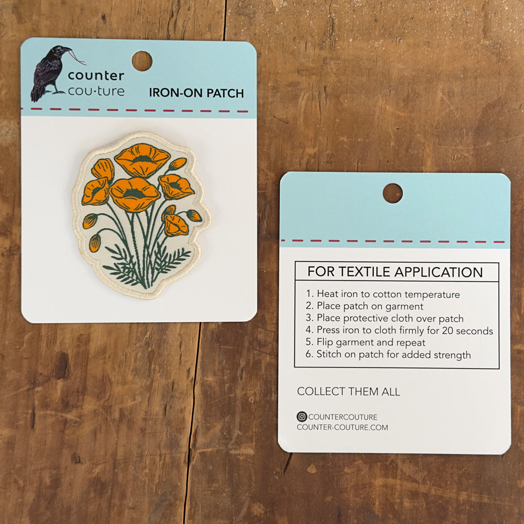 California Poppy Woven Patch – Iron-On Patch