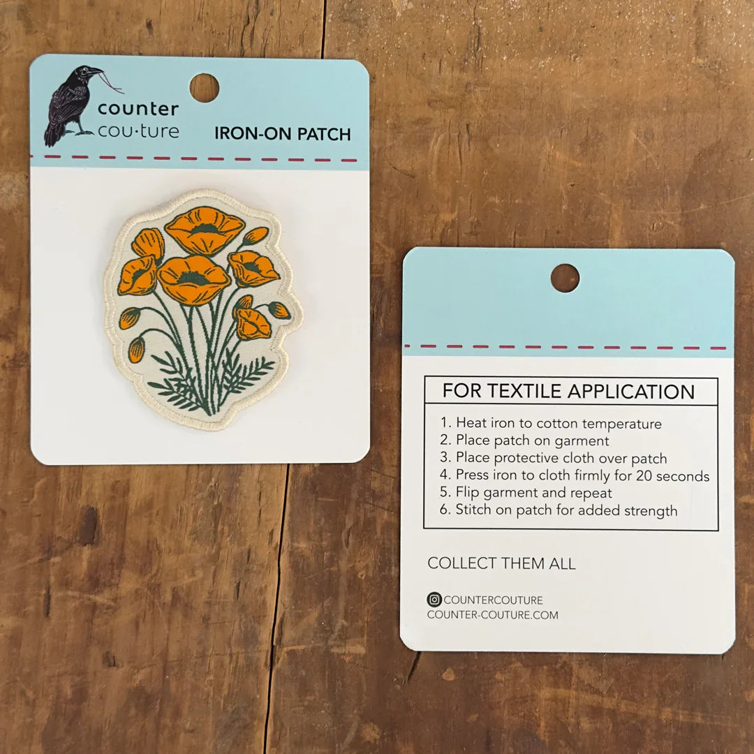 California Poppy Woven Patch – Iron-On Patch - Counter Couture