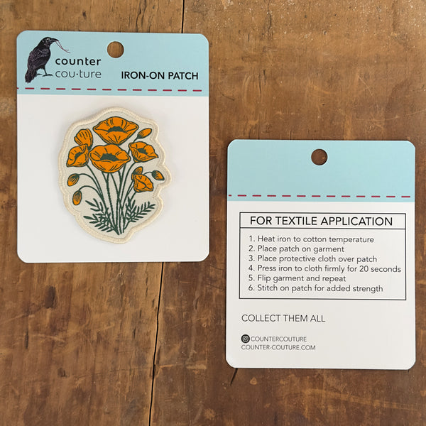 California Poppy Woven Patch – Iron-On Patch