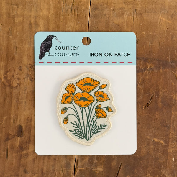 California Poppy Woven Patch – Iron-On Patch