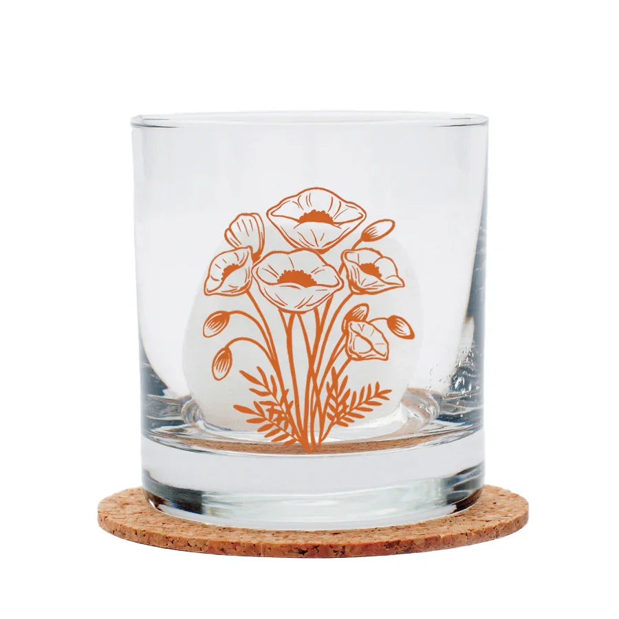 California Poppy Rocks Glass – 11 oz Whiskey Glass - Counter Couture