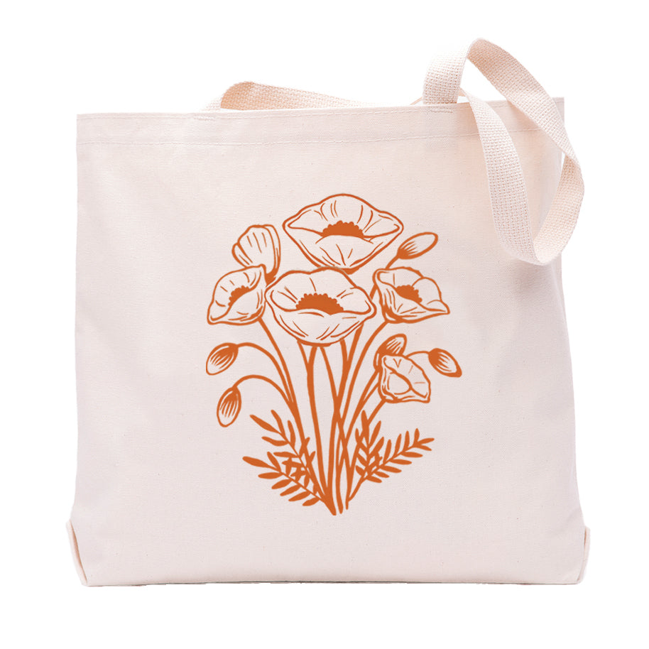 Canvas tote bag with California Poppy Print
