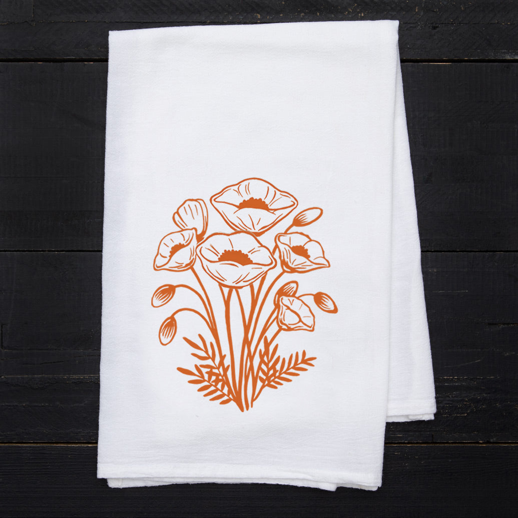 California Poppy Flour Sack Tea Towel | Cotton Kitchen Towel - Counter Couture