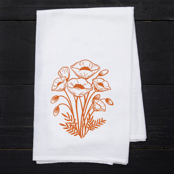kitchen towel with orange California Poppy Print
