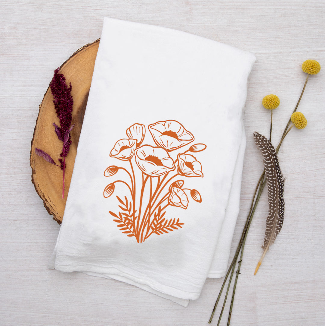 California Poppy Flour Sack Tea Towel | Cotton Kitchen Towel - Counter Couture