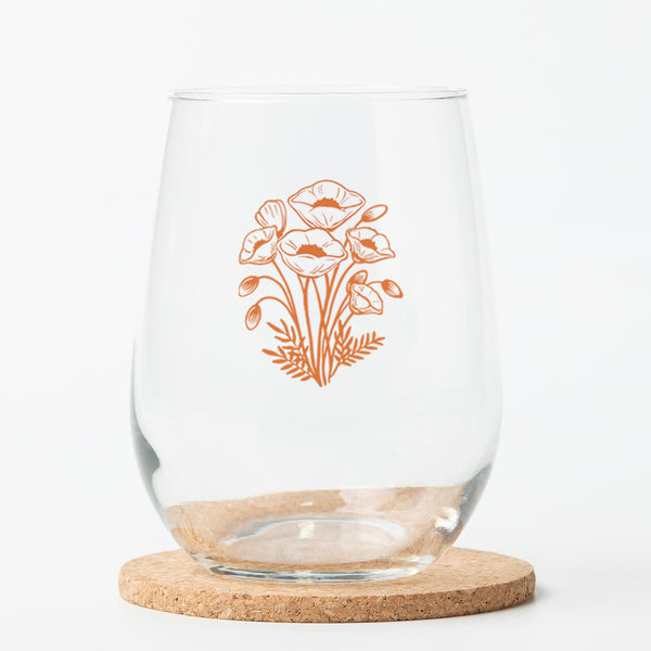 California Poppy Stemless Wine Glasses