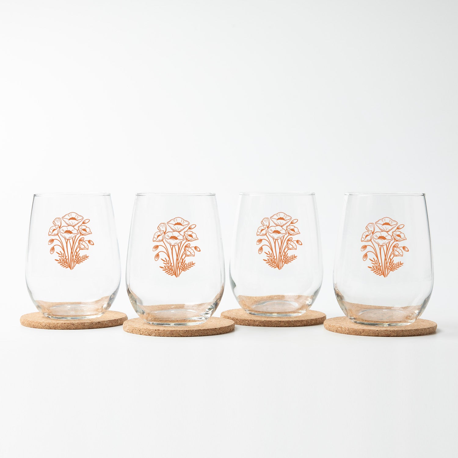 California Poppy Stemless Wine Glasses