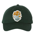 California Poppies Patch Classic Dad Hat – Forest Green Bio-Washed Cotton Cap - Counter Couture