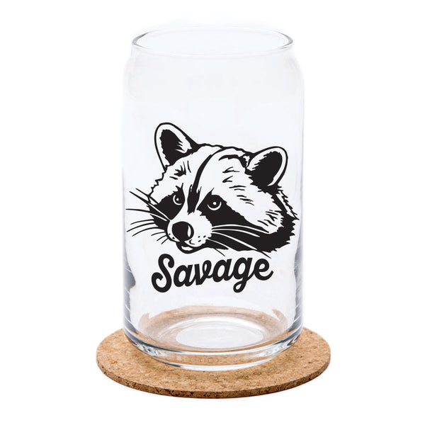 Raccoon  Beer Can Glass - 16 oz Black Print