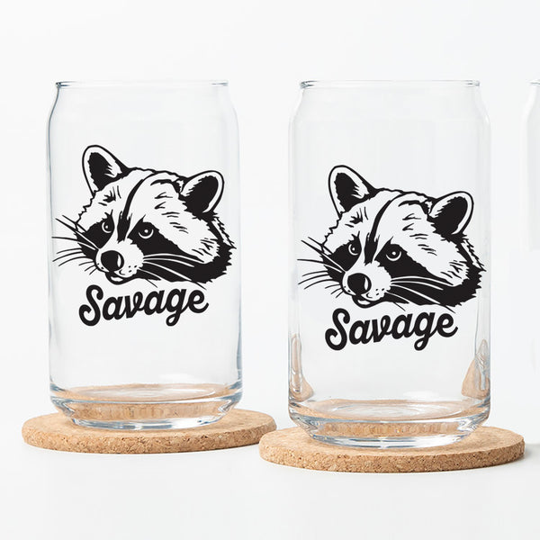 Raccoon  Beer Can Glass - 16 oz Black Print