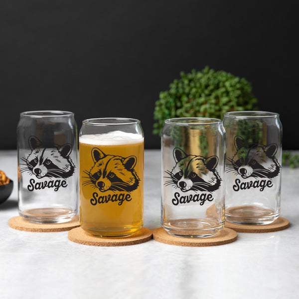 Raccoon  Beer Can Glass - 16 oz Black Print