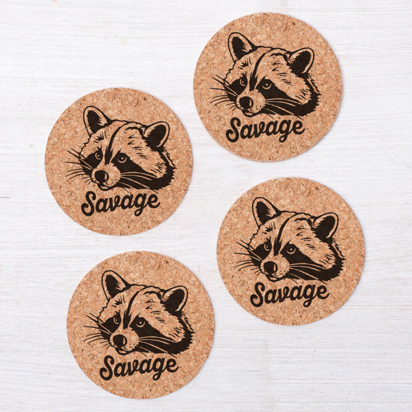 Savage Raccoon Cork Coasters