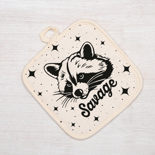 Raccoon Pot Holder - Heat Resistant Potholder with Silver Quilted Backing, Machine Washable 8x8