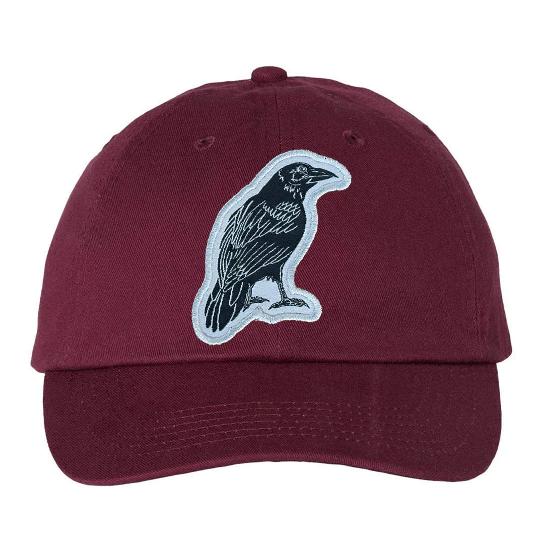 Raven Patch Classic Dad Hat – Burgundy Bio-Washed Cotton Cap - Counter Couture