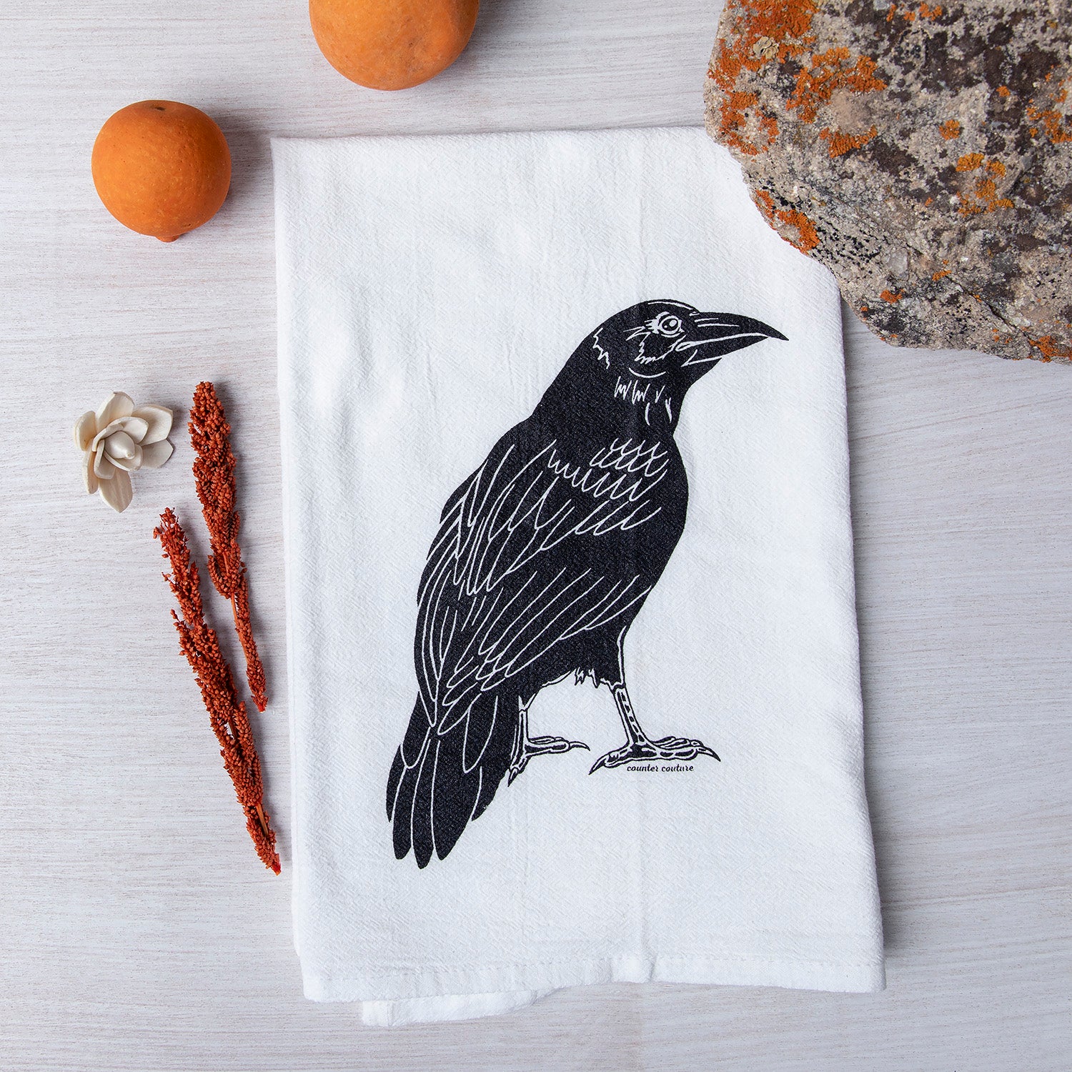 Raven Flour Sack Towel - Eco-Friendly, Hand-Drawn Design - Counter Couture