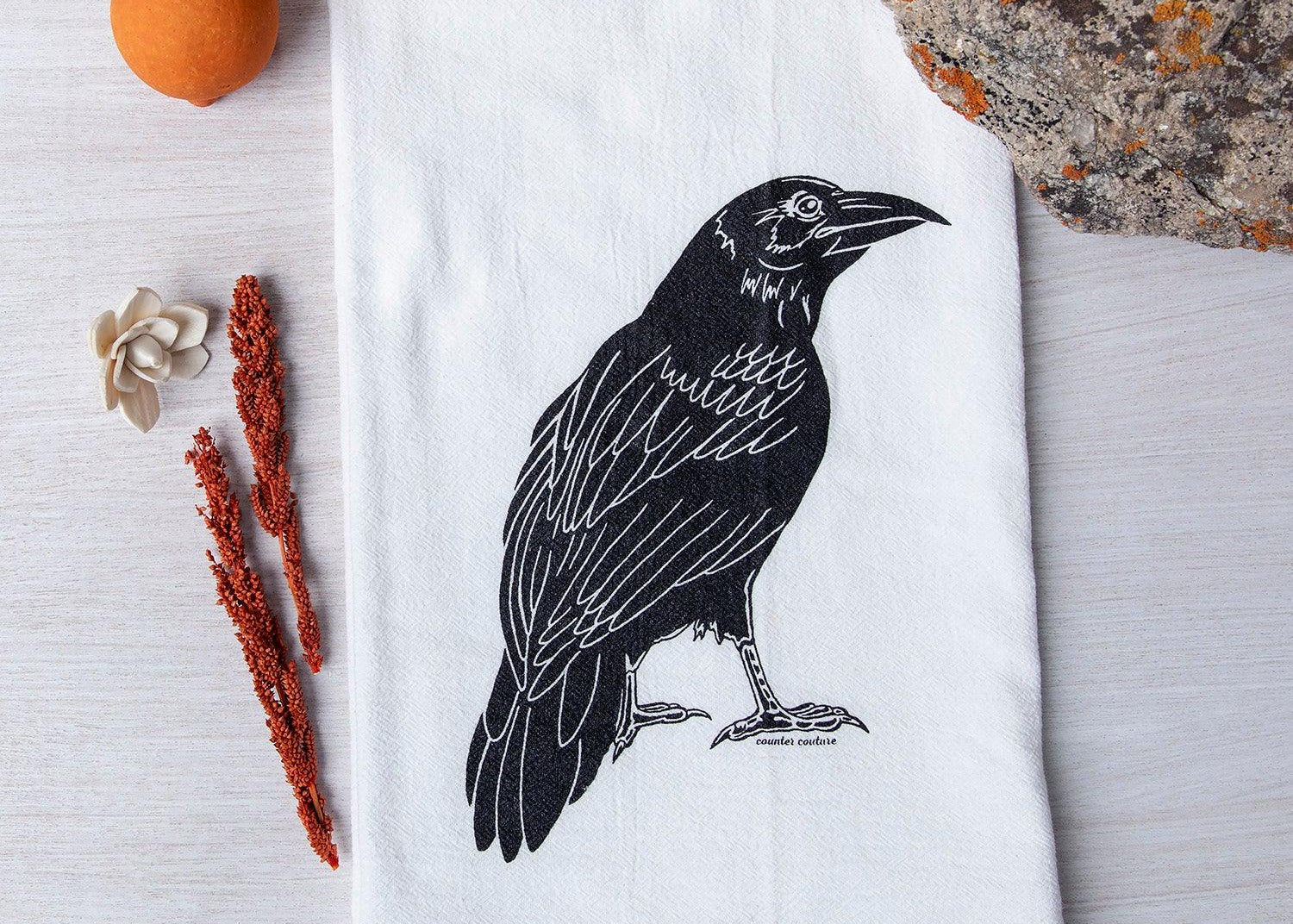 Raven Flour Sack Towel - Eco-Friendly, Hand-Drawn Design - Counter Couture