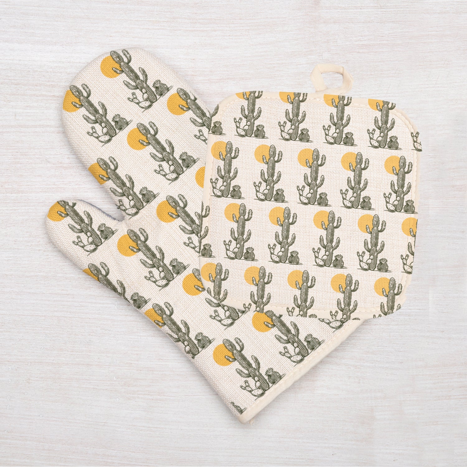 Saguaro Oven Mitt + Potholder Set - Heat Resistant, Stylish Kitchen Accessory - Perfect for Housewarming Gifts