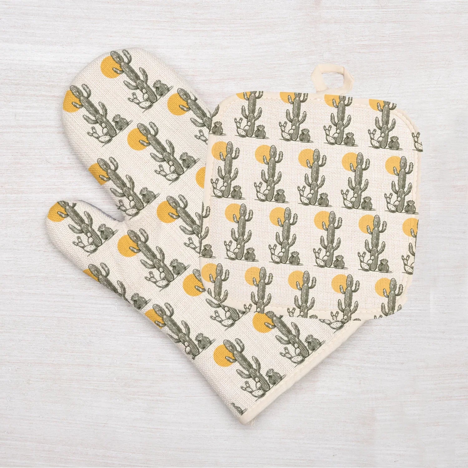 Saguaro Oven Mitt + Potholder Set - Heat Resistant, Stylish Kitchen Accessory - Perfect for Housewarming Gifts - Counter Couture