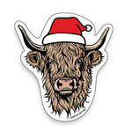 Highland Cow Christmas Sticker – Santa Hat Cow Vinyl Decal – Holiday Farm Animal Sticker – Cute Cow Laptop Sticker – Stocking Stuffer for Cow Lovers - Counter Couture