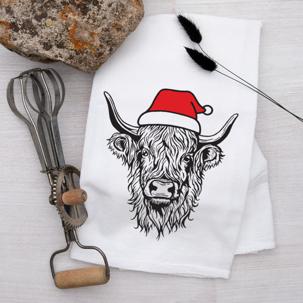Santa Cow Flour Sack Towel - Eco-Friendly, Hand-Drawn