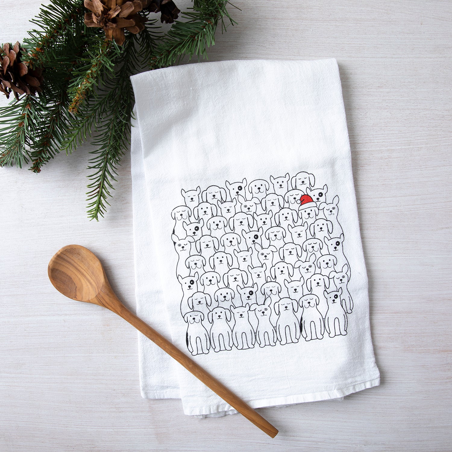 Santa Dogs Flour Sack Towel - Eco-Friendly, Hand-Drawn - Counter Couture