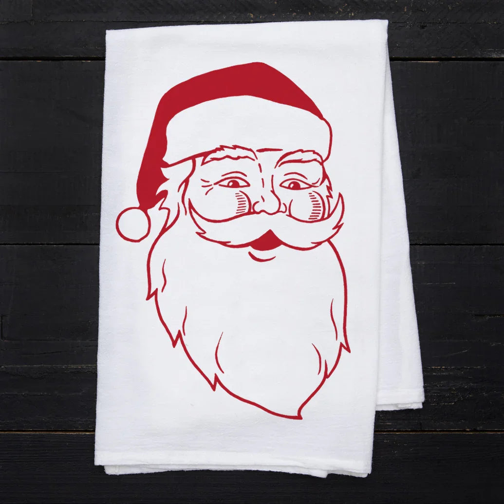 Retro Santa Flour Sack Towel - Eco-Friendly, Hand-Drawn - Counter Couture