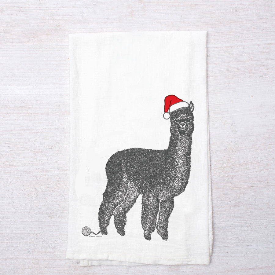Santa Alpaca Flour Sack Towel - Eco-Friendly, Hand-Drawn