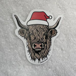 Highland Cow Christmas Sticker – Santa Hat Cow Vinyl Decal – Holiday Farm Animal Sticker – Cute Cow Laptop Sticker – Stocking Stuffer for Cow Lovers - Counter Couture