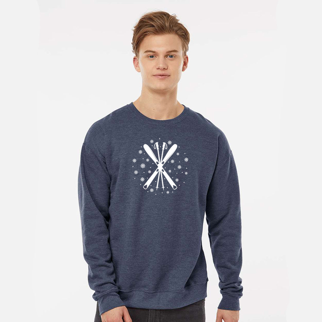 Ski Crewneck Sweatshirt – Unisex Fleece Pullover – Mountain Skiing Sweater – Cozy Outdoor Hiking Shirt – Adventure Gift