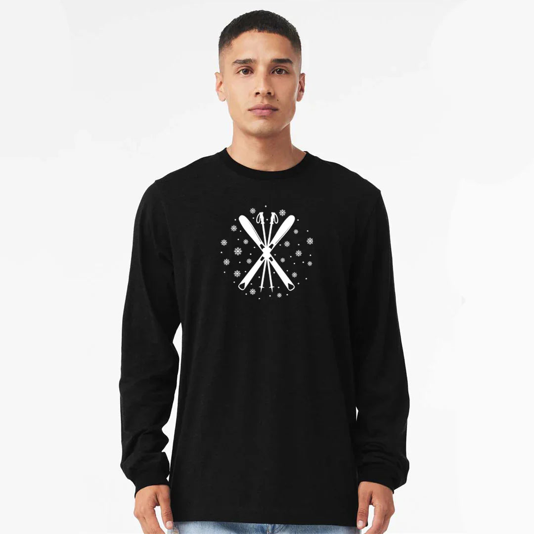 Ski Long Sleeve Shirt – Unisex Winter T-Shirt – Retro Ski Graphic Tee – Snow Shirt – Cozy Après Ski Top – Hand Printed in Denver - Counter Couture