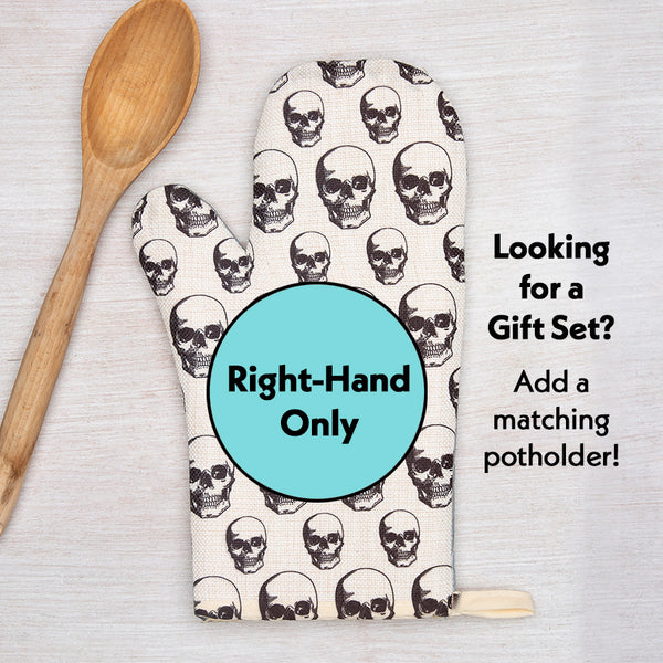 Skull Oven Mitt + Potholder Set - Heat Resistant, Spooky Kitchen Accessories, Perfect Housewarming Gift