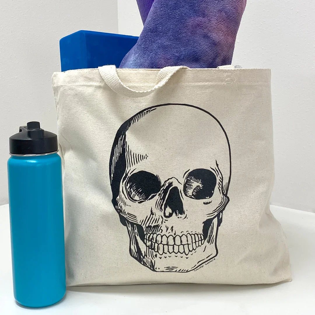 Skull Canvas Tote Bag - Reusable, Eco-Friendly, Shopping, Grocery, Gift, Market - Counter Couture
