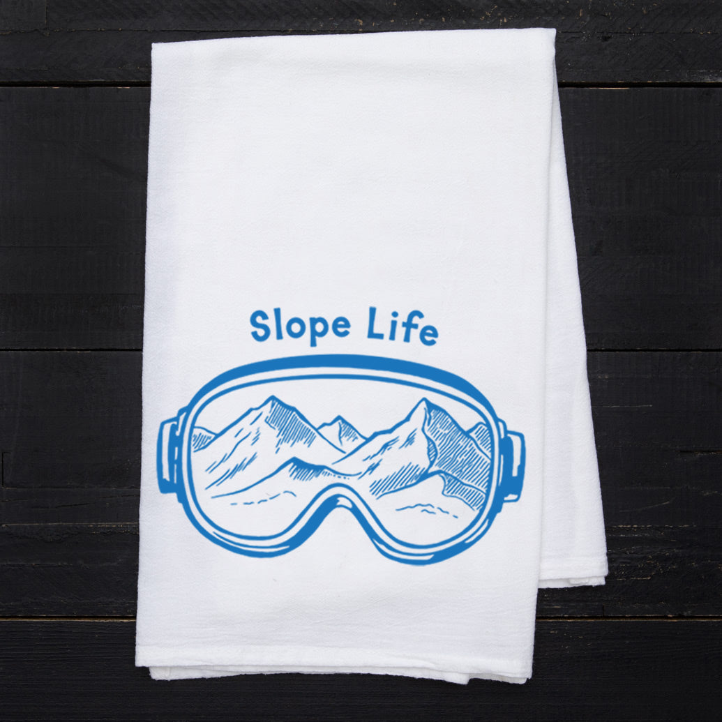 Slope Life Flour Sack Towel hand-illustrated flour sack tea towel by Counter Couture, screen printed in USA