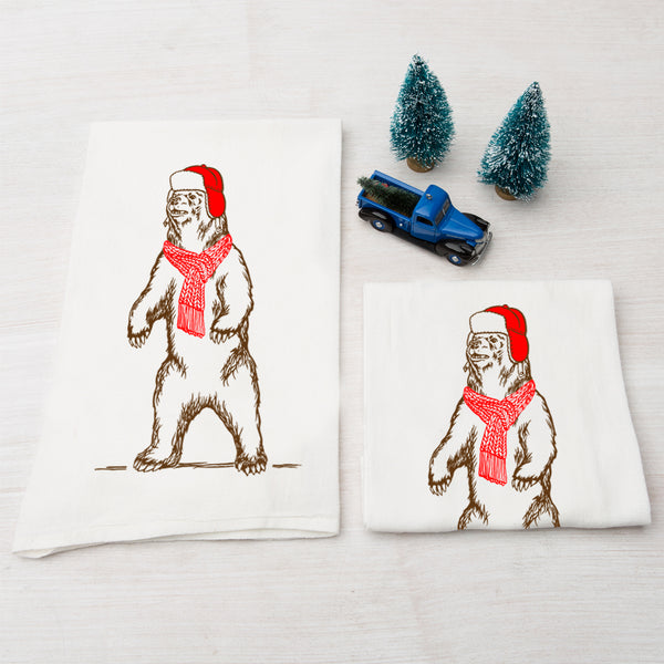 Winter Grizzly Bear Flour Sack Towel