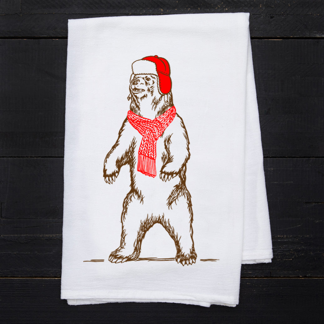 Winter Grizzly Bear Flour Sack Towel - Counter Couture