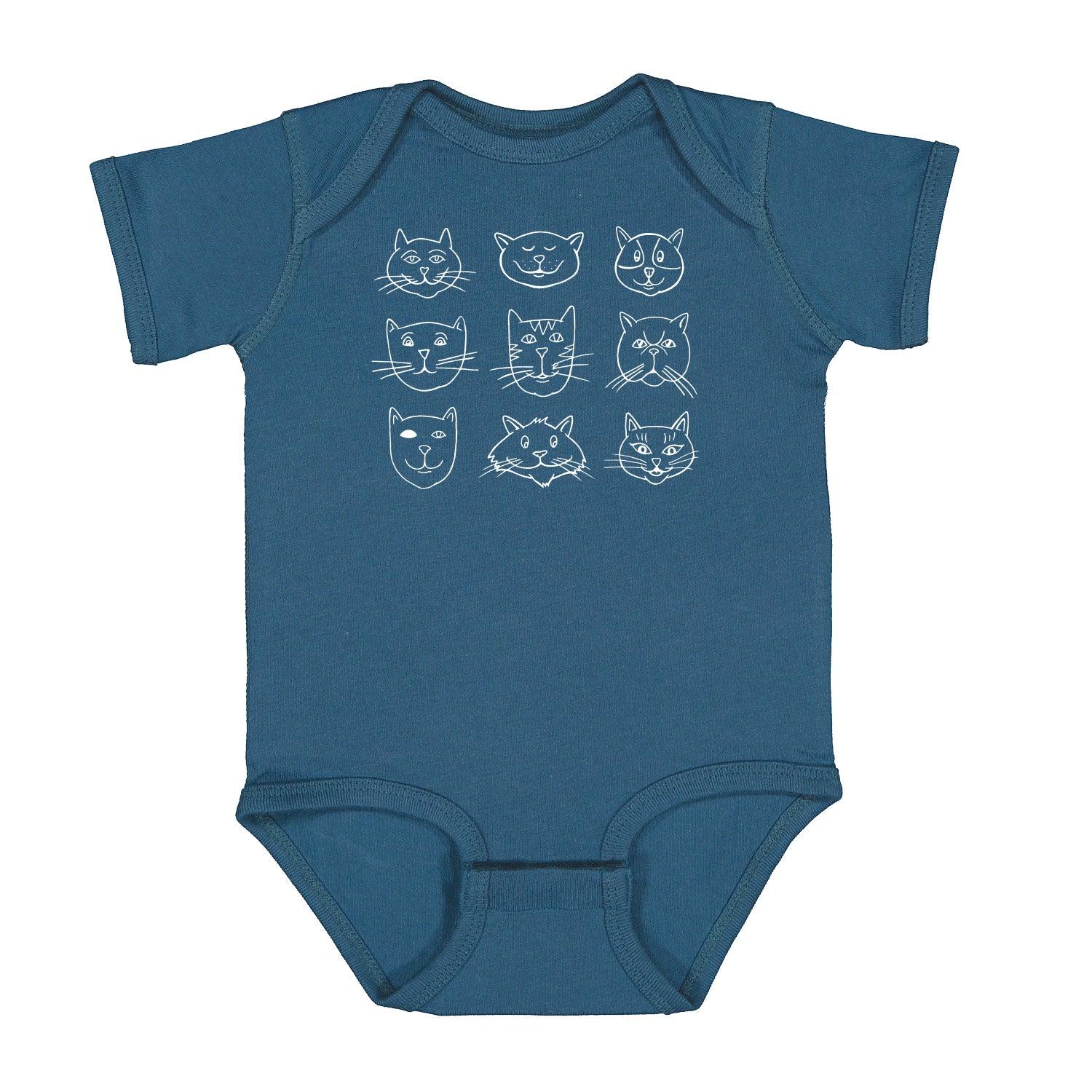 Cat Faces Baby Bodysuit - Eco-Friendly, Hand-Drawn, 3-18 Months - Counter Couture