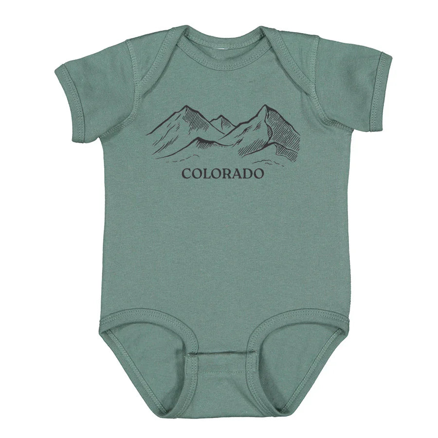 Colorado Mountain Range Baby Bodysuit - Eco-Friendly, Hand-Drawn - Counter Couture