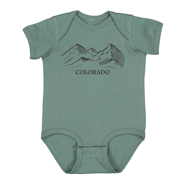 Colorado Mountain Range Baby Bodysuit - Eco-Friendly, Hand-Drawn