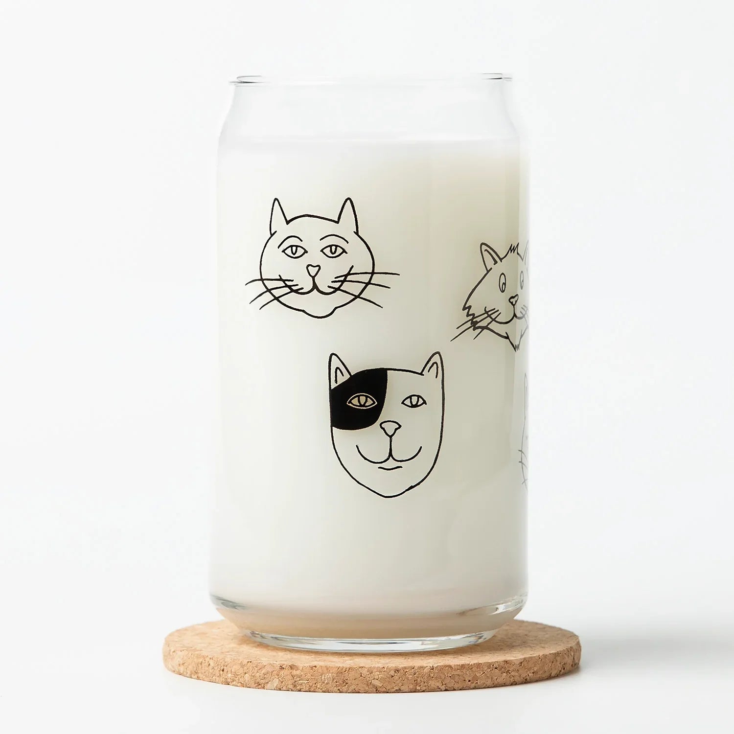 Cat Faces Can Glass - 16oz, Dishwasher Safe, Hand-Drawn - Counter Couture