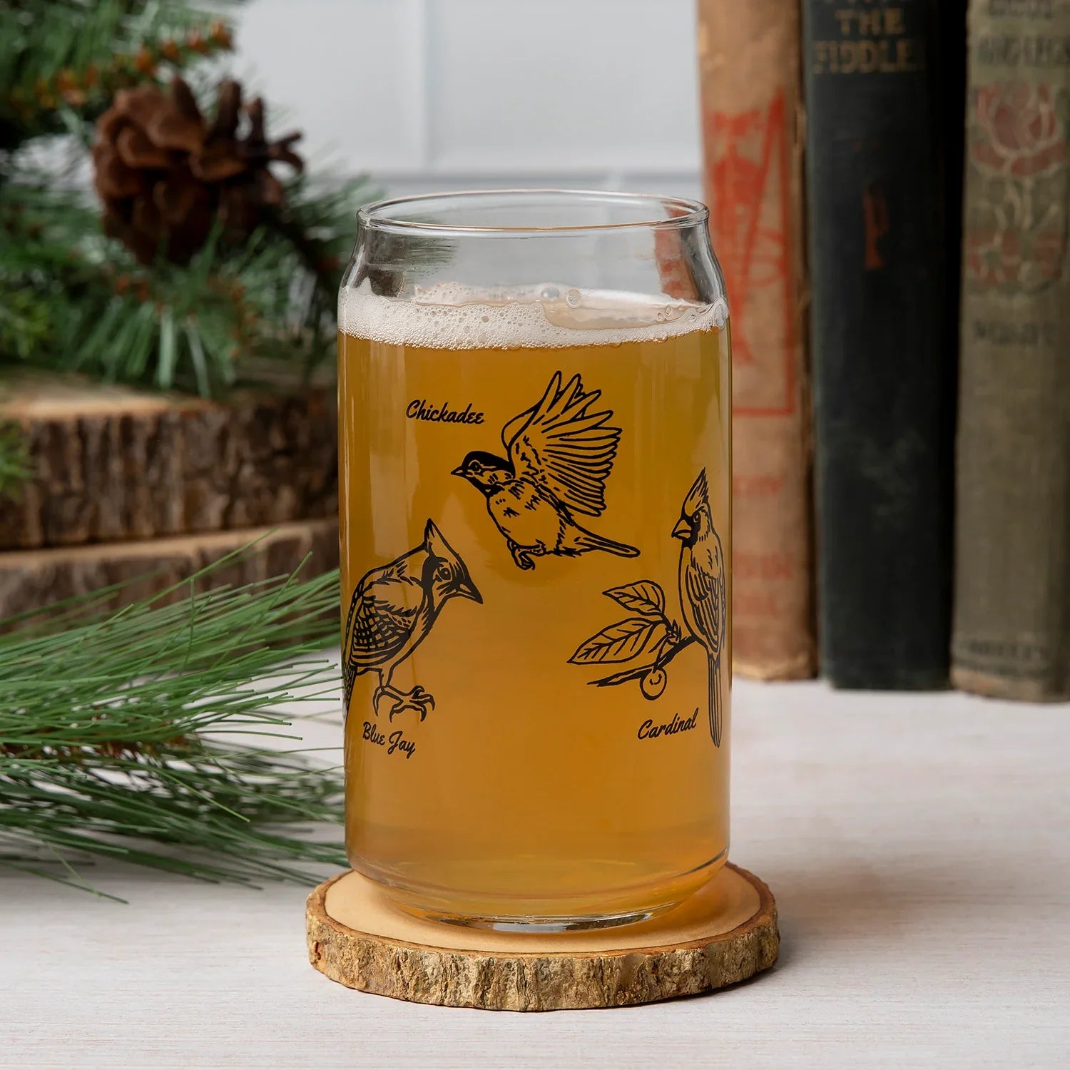 Bird Beer Can Glass - 16oz, Dishwasher Safe and Hand-Drawn - Counter Couture