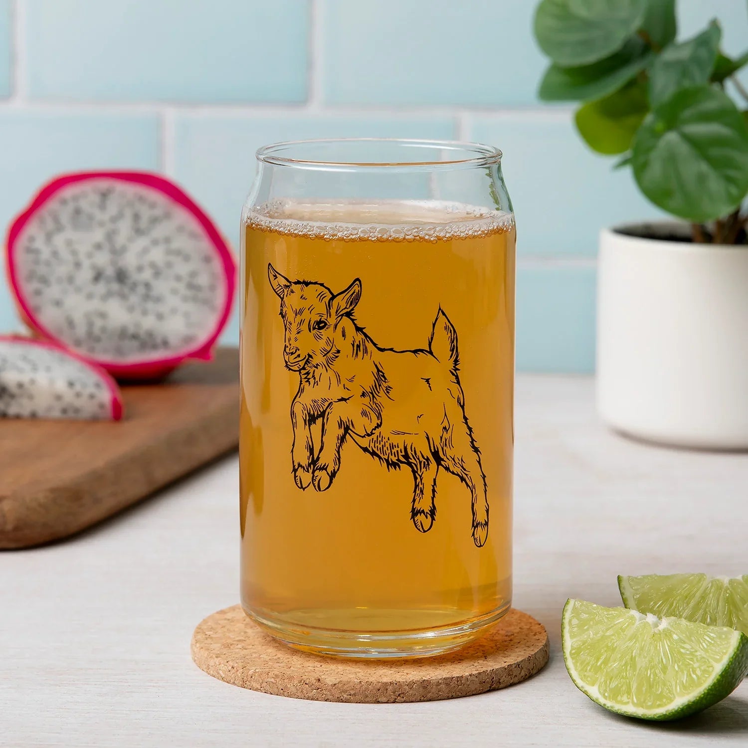 Baby Goat Beer Can Glass - 16oz, Dishwasher Safe, Hand-Drawn - Counter Couture