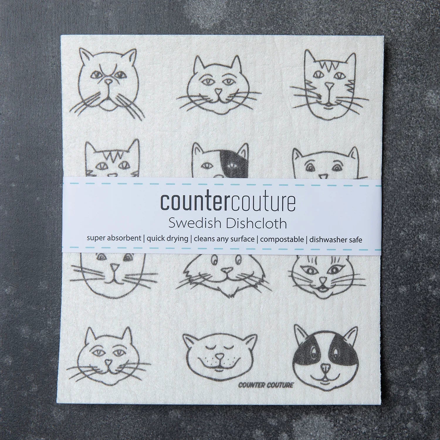 Cat Faces Swedish Dish Cloth - Eco-Friendly & Biodegradable - Counter Couture