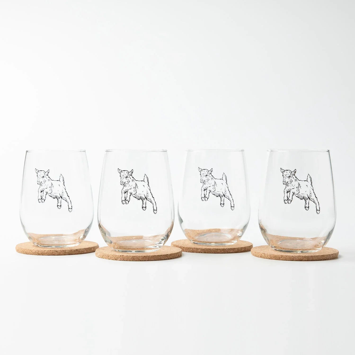 Baby Goat Stemless Wineglass - 17 oz Glass - Dishwasher Safe - Counter Couture