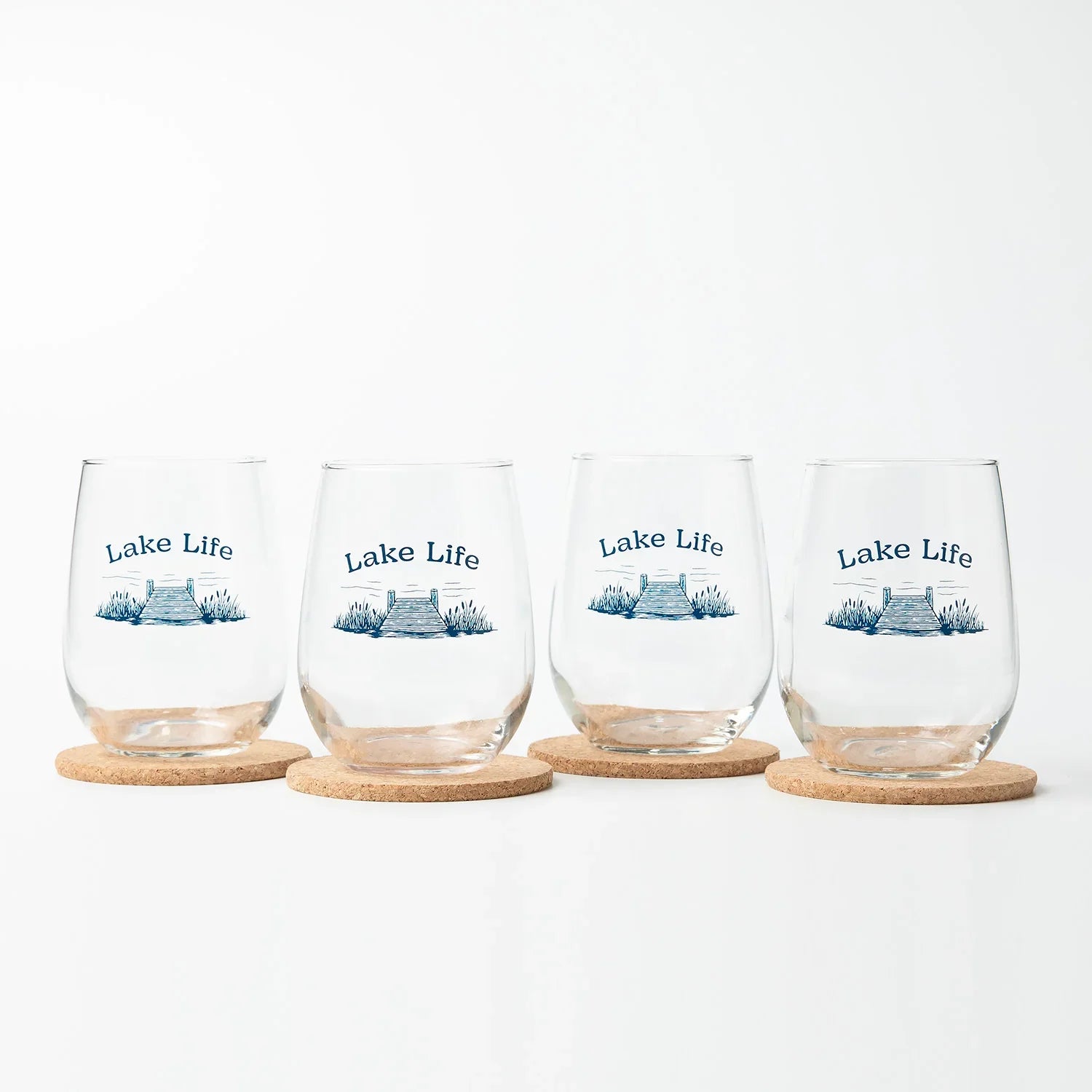 Lake Life Stemless Wine Glass - 17 oz Glass - Dishwasher Safe - Counter Couture