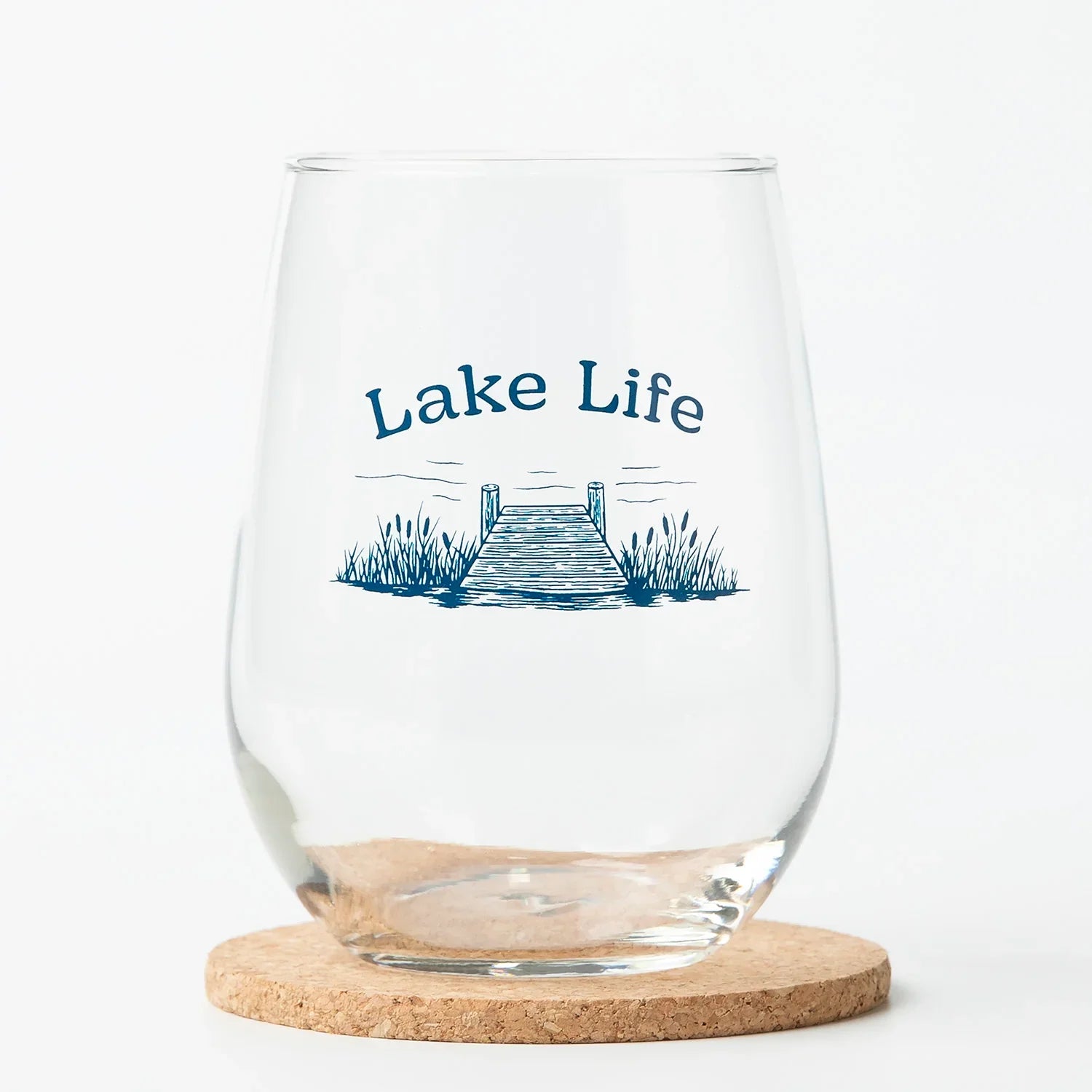 Lake Life Stemless Wine Glass - 17 oz Glass - Dishwasher Safe - Counter Couture