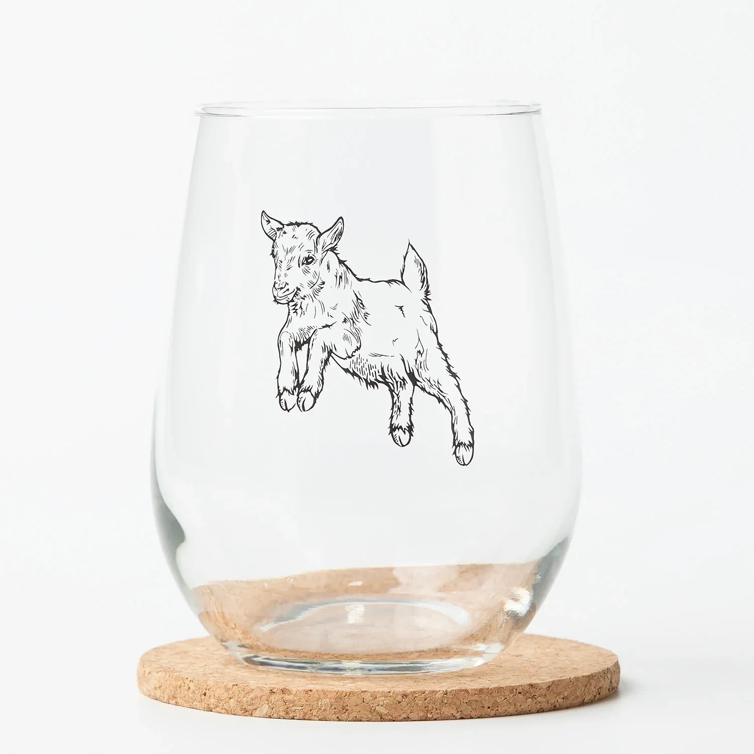 Baby Goat Stemless Wineglass - 17 oz Glass - Dishwasher Safe - Counter Couture