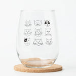 Cat Faces Stemless Wine Glass - 17 oz Glass - Dishwasher Safe - Counter Couture