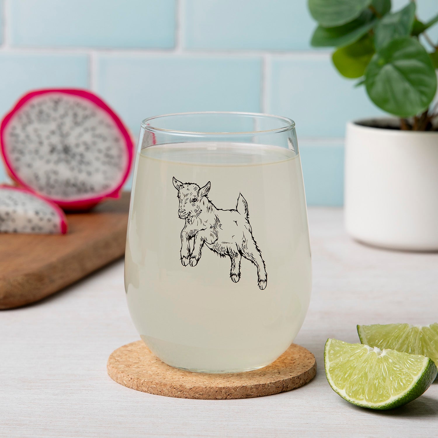 Baby Goat Stemless Wine Glass