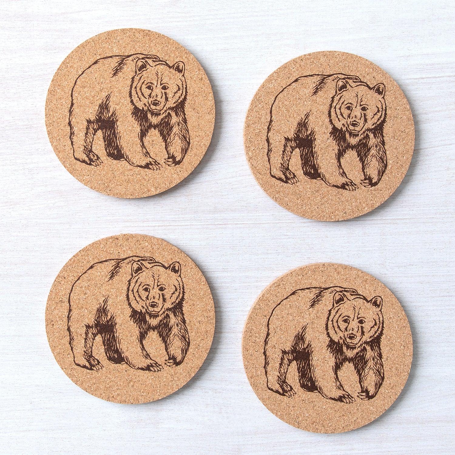 Bear Cork Drink Coaster - Hand-Printed, Eco-Friendly - Counter Couture