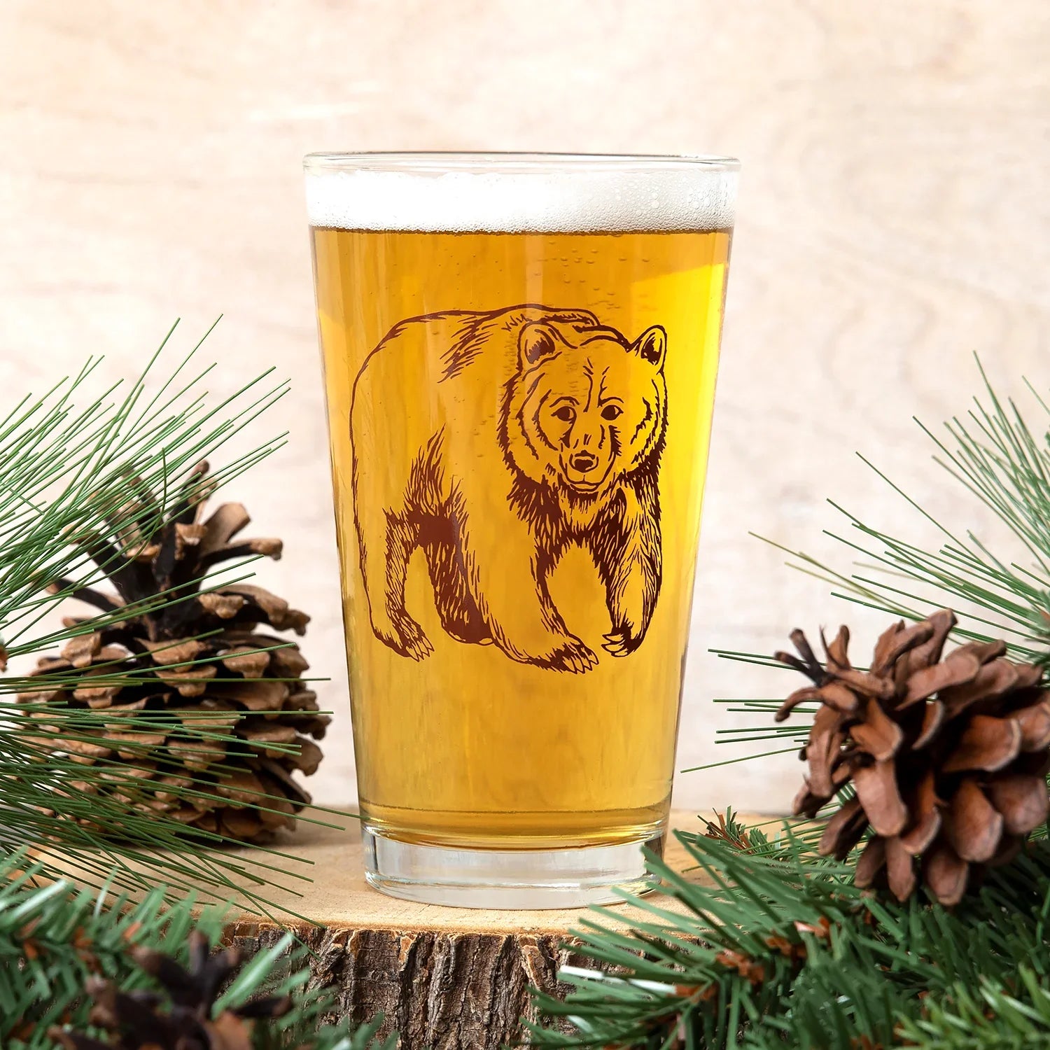 Grizzly Bear Pint Glass - 16oz Beer Glass - Locally Made - Counter Couture